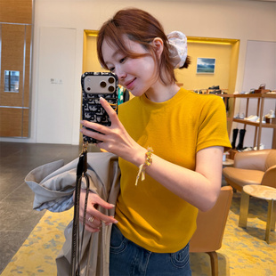 BORAKOO 黑色软糯半高领短袖 3色 芒果黄 T恤 海盐蓝