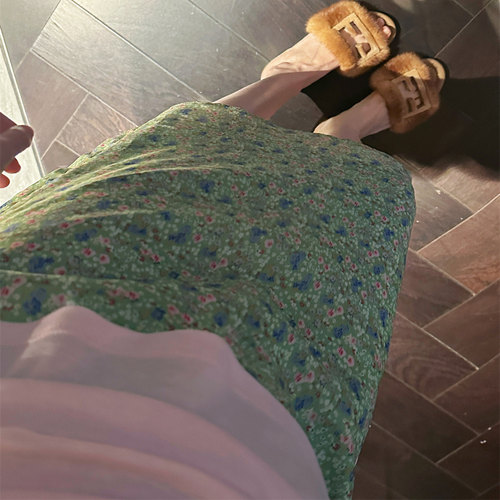 【BORAKOO】韩系碎花后开叉半身裙