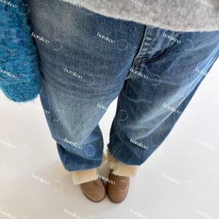 【BORAKOO】蓝色水洗花纹小哈伦牛仔裤(适合165以内小个子)