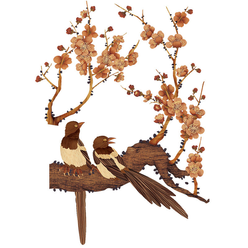 中式花鸟水移画贴纸家具木纹水转印衣柜贴画柜门遮丑翻新贴花