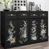 中国风墙贴螺钿水移画贴纸复古家具转印柜子门改造遮丑美化装 饰画