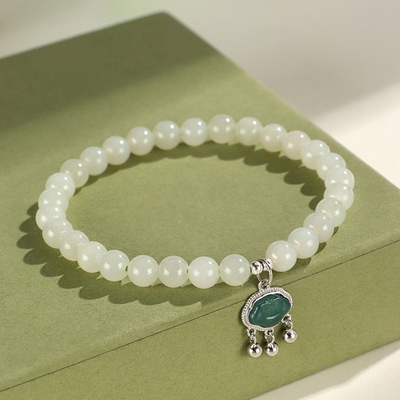 新中式和田玉翡翠如意平安锁手链