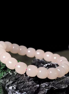 天然青海料藕粉和田玉手串女款单圈玉石手链珠宝礼物小众饰品女