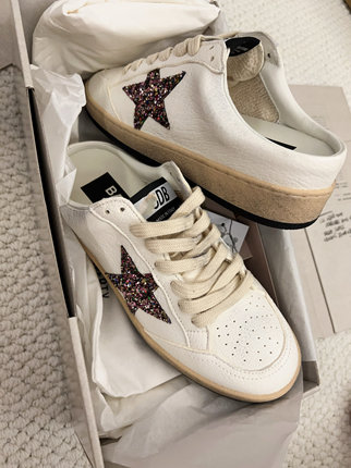 GB高定vstar星星做旧小脏鞋女金银亮片粉星板鞋半拖羊皮休闲鞋