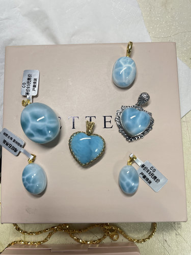 天然海纹石925金镶嵌 项链吊坠