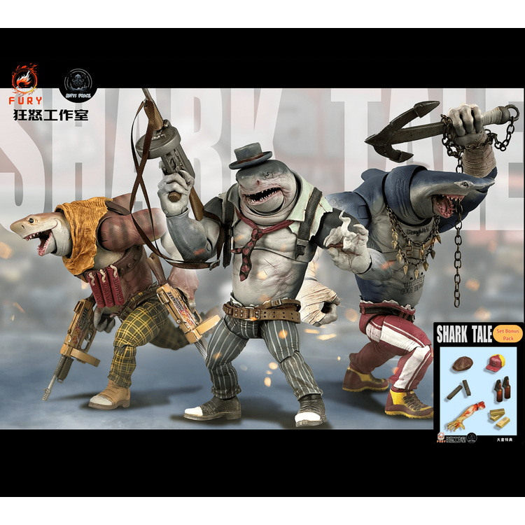 现货包邮 FuryToys狂怒 深渊力量 黑帮鲨 武器鲨 近战鲨 鲨鱼可动