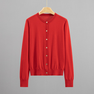 嵿奢意大利LP68高支精纺纯山羊绒老钱经典圆领18针极简素色开衫女