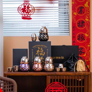 摩利马上有钱纯钛旅行茶具一壶三杯套组马年伴手礼商快客杯礼品