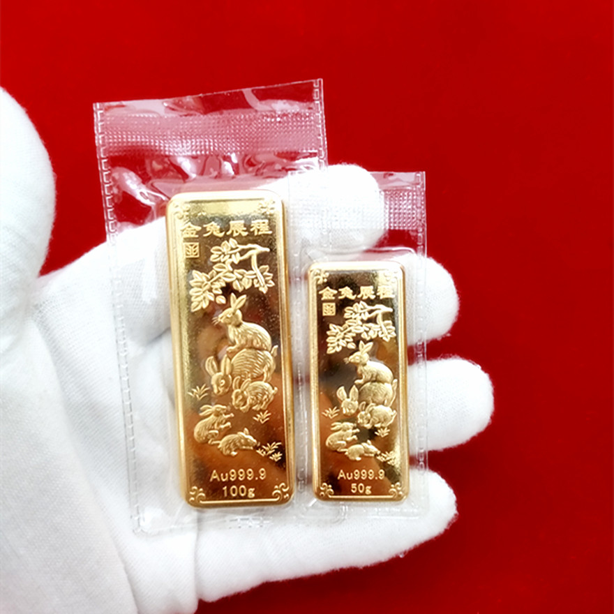 金银礼品仿真金条桌面装饰品 十二生肖兔古典专业铜镀金 样版金条