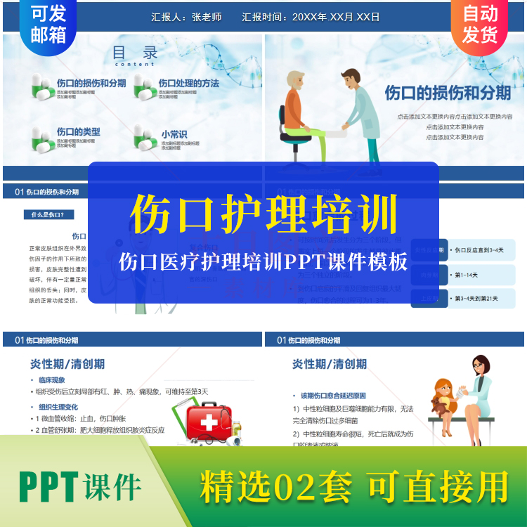 伤口护理培训PPT成品课件模板伤口损伤处理清洁方法常识演讲素材