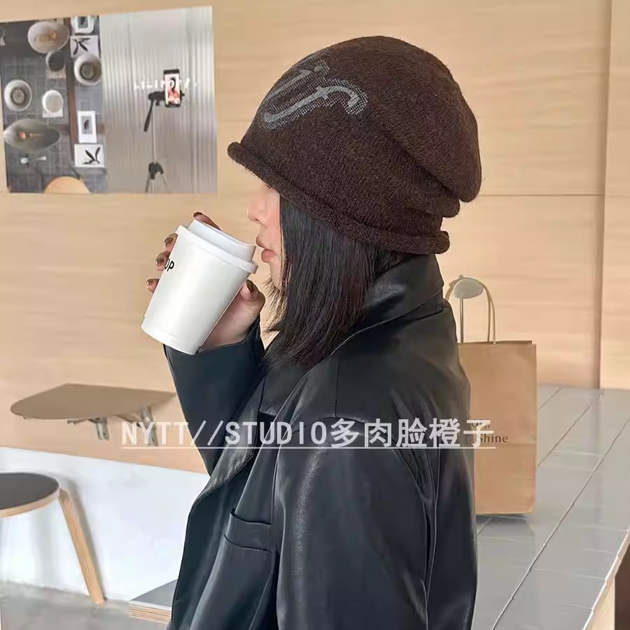 【橙子家】52-61头围方圆脸显脸小冷帽针织堆堆帽韩版慵懒秋新款