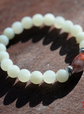 手串925纯银南红玛瑙和田青白玉