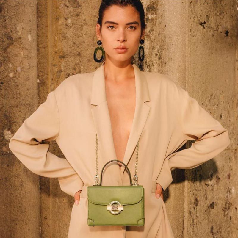 王炸意大利匠心Borbonese&JackieBag黑色光面头层牛皮链条盒子包