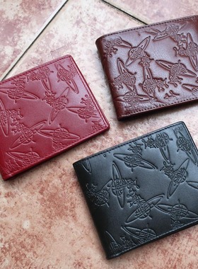 薇伍Punk英伦朋克VW LOGO压纹头层小牛皮西装短夹（只剩红色）