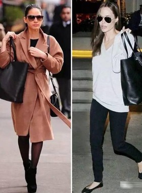 美国老牌B.maknowsky黑色牛漆皮拼接荔枝纹软牛皮超大竖款托特包