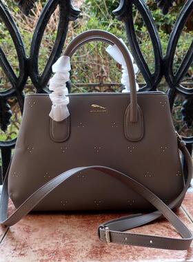 英国老牌JAGUAR灰色光面牛皮装饰满天星柳丁二用OL通勤包原750