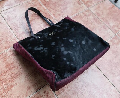 lm撞色拼接牛皮托特包