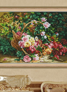 自己绣油画花卉月季花十字绣2025新款蔷薇线绣满绣无勾边14ct小格