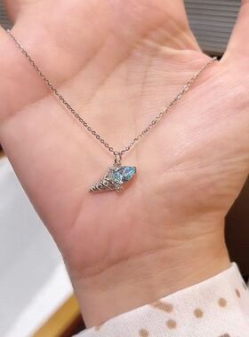 锁骨蓝色项链夏日冰淇淋链颈链新款锆石精致休闲女轻奢高级设计感