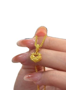 mini复古风项链莲心锁骨女古法