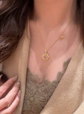 梦幻甜美爆款项链花感火彩造型炫彩人鱼姬小红书项链玫瑰工艺四叶