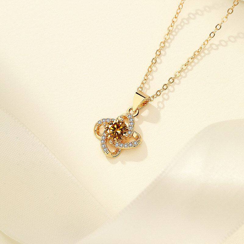 时尚简约锆石吊坠微项链饰品链女镶锁骨金色新款香槟四叶草轻奢风