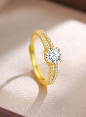 简约八心ins戒指婚戒钻石气质简约欧美TIKTOK高碳一四爪八箭克拉
