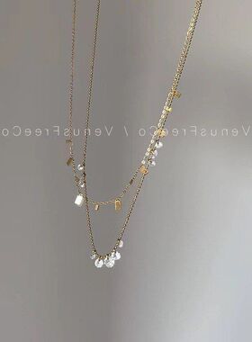 钻方片ins搭巨美单小圆链锁骨感