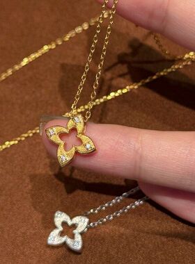 清新小红书拉丝女小ins网红风批发项链四叶草新款甜美双面直播