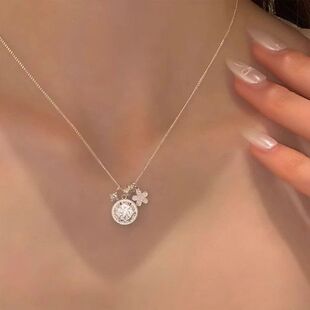 批女生直播感925锁骨链罗盘新款银小红书轻奢精致项链花朵镀配饰