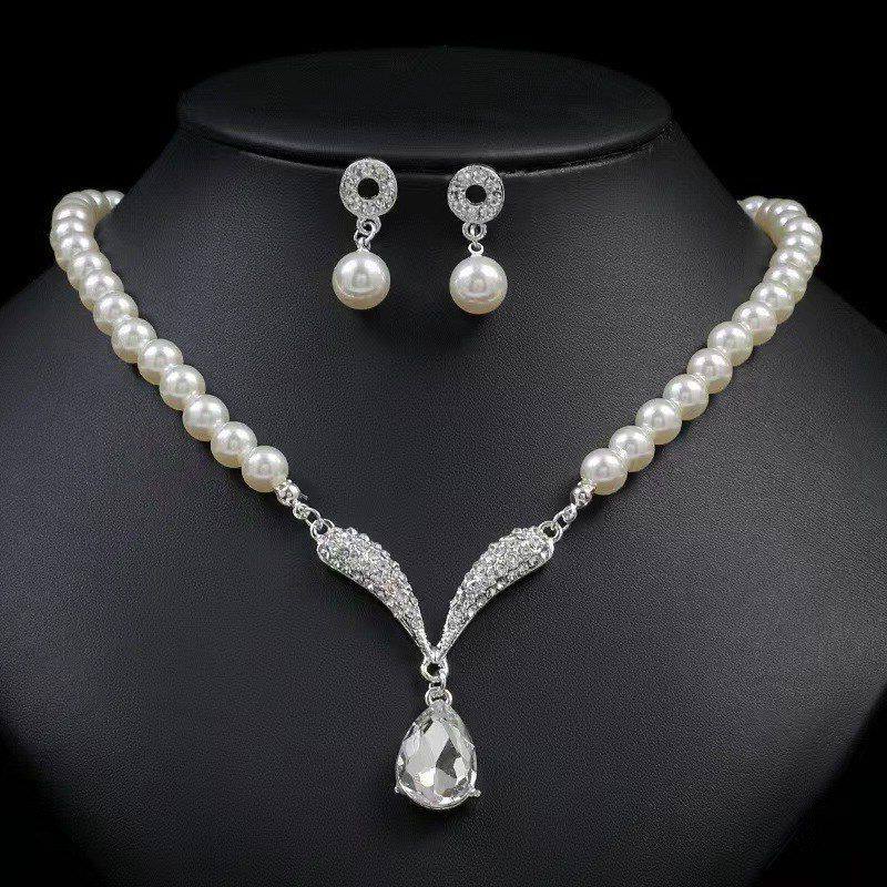 珍珠项链礼服耳环爆款套装个性配饰时尚新娘韩版电镀气质合金女式