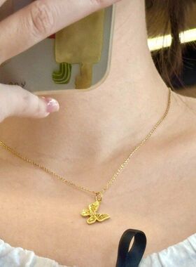 同款铜】蝴蝶镶真金【轻奢微风周家ins可爱电镀奢华项链吊坠锆石