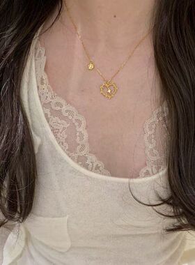 项链小红书一件爆款爱心荆棘桃心复古拉丝锁骨小众时尚轻奢链代发