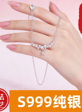 甜美链足银简约999锆石小众