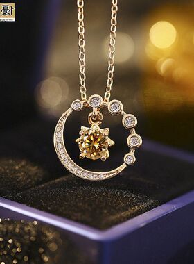 项链新款吊坠简约锆石轻奢风满钻锁骨香槟色时尚链女饰品日月星辰