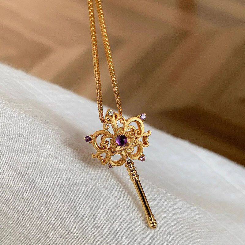 中古仙女吊坠小红书拉丝小众项链魔法爆款棒女紫水晶高级饰品独特