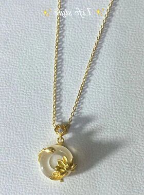 新款扣平安项链女吊坠锁骨荷花