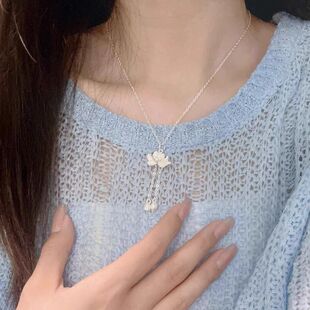 荷花链锁骨新款吊坠民族风两世欢莲花流苏古法项链新中式女士莲蓬