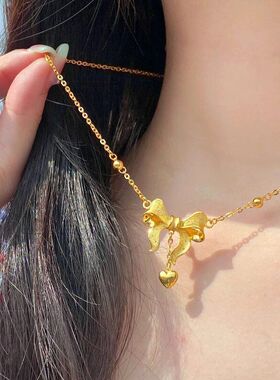 蝴蝶结女钢黄金项链网红超锁骨气质在逃公主钛逼真链