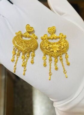 锁包吊坠沙金繁花似锦项链锁包金店同款流苏镂空古法丝流苏百合花