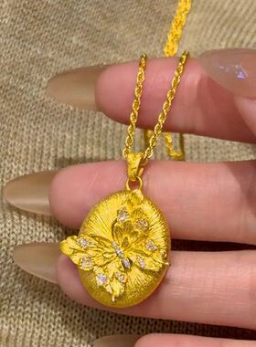 椭圆链拉丝项链蝴蝶复古爆款毛衣链小红书吊坠款锁骨代发精致一件