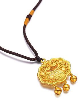 男项链铃铛福字长命锁镀金气质