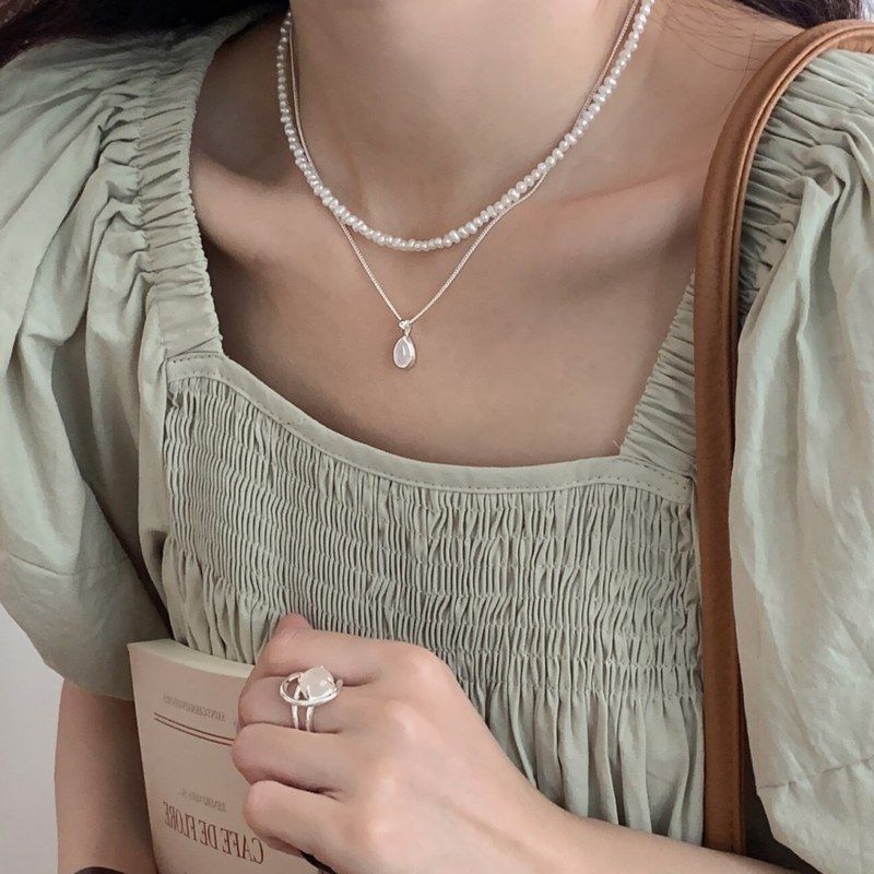 配饰锁骨链首饰珍珠高级感轻奢小众项坠装饰毛衣项链椭圆女小众韩