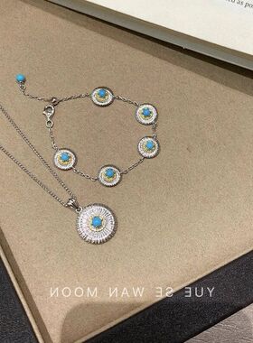 项链拉丝显白银高级感仿绿松夏季新款配花朵链雏菊新品女饰品锁骨