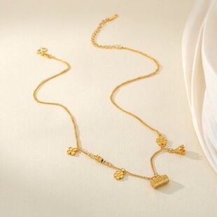 黄金链新款个性繁花镀花丝直播锁骨项链锁包流苏四叶草时尚女平安