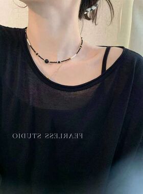 国风锁骨高级感珍珠气质项链新中式水晶链女黑色