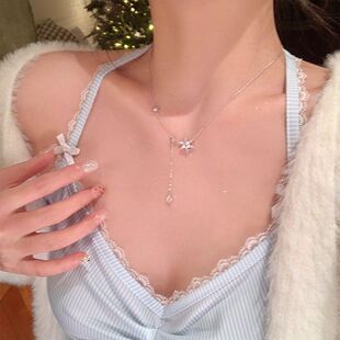 链颈链满天星项链毛衣链感调节锁骨雪花精致项链流苏配饰可批发女