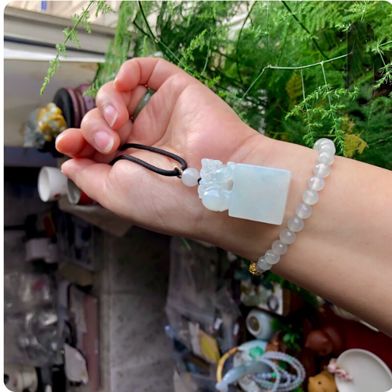 缅甸天然翡翠A货冰糯种貔貅印章玉石小吊坠挂件男女项坠项链 饰品