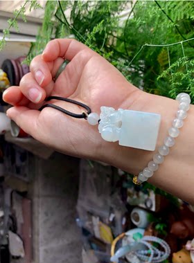 缅甸天然翡翠A货冰糯种貔貅印章玉石小吊坠挂件男女项坠项链 饰品