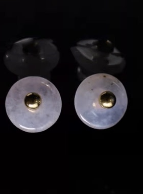 一对18K镀金耳针镶嵌淡紫色天然A货翡翠平安扣耳钉玉石平安环耳饰